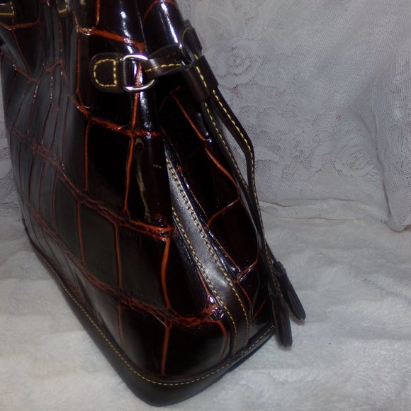 NWT Dooney & Bourke Embossed Leather Double Strap Tassle Shopper -Cognac - Picture 3 of 16